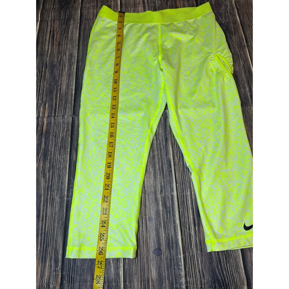 Nike Dri-FIT Leggings Womens S Neon Yellow White Geometric Print Capri 646194 - Picture 4 of 14